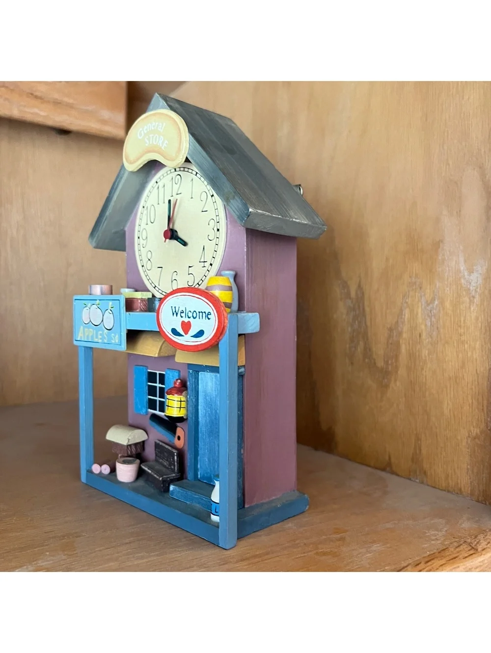 Wooden General Store Wall Clock with Decorative Details - Working